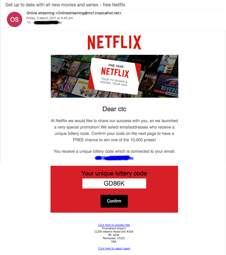 nexflix survey scam email